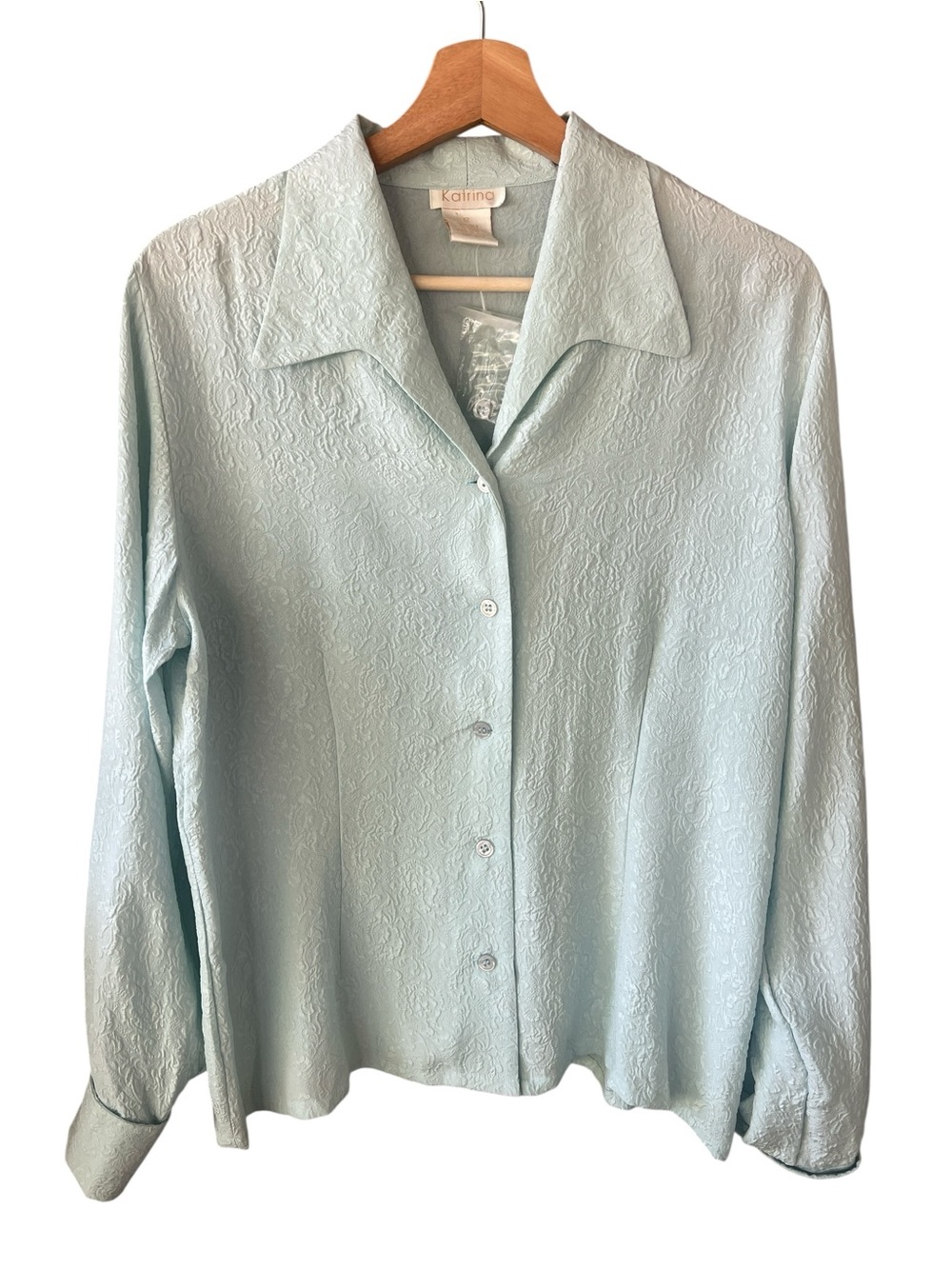 Katrina New Vtg Sz 12 Pale Green Silk Textured Button-Front Shirt